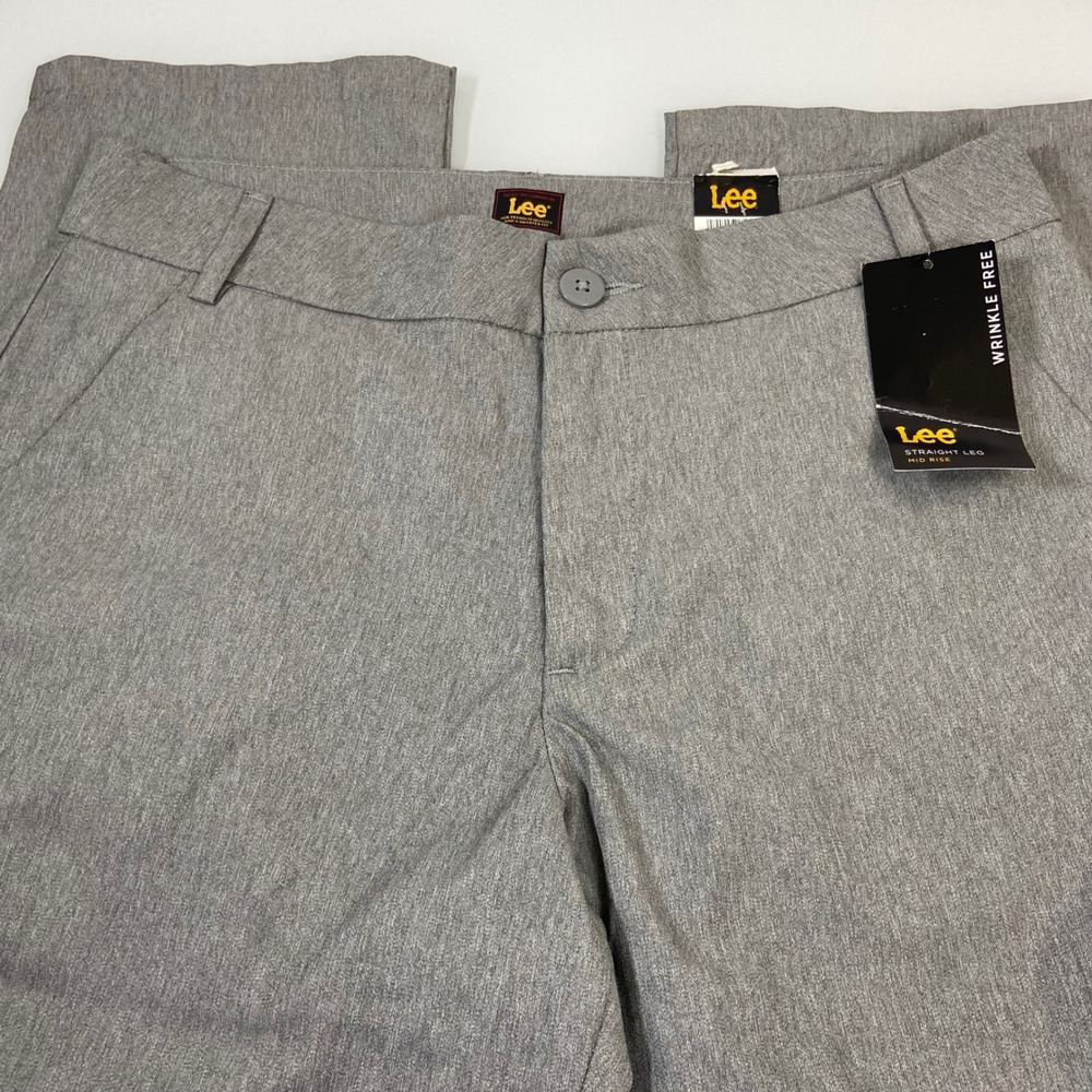 Lee Womens 12 Ash Heather Gray Straight Leg Pants NEW Wrinkle Free Mid Rise Work